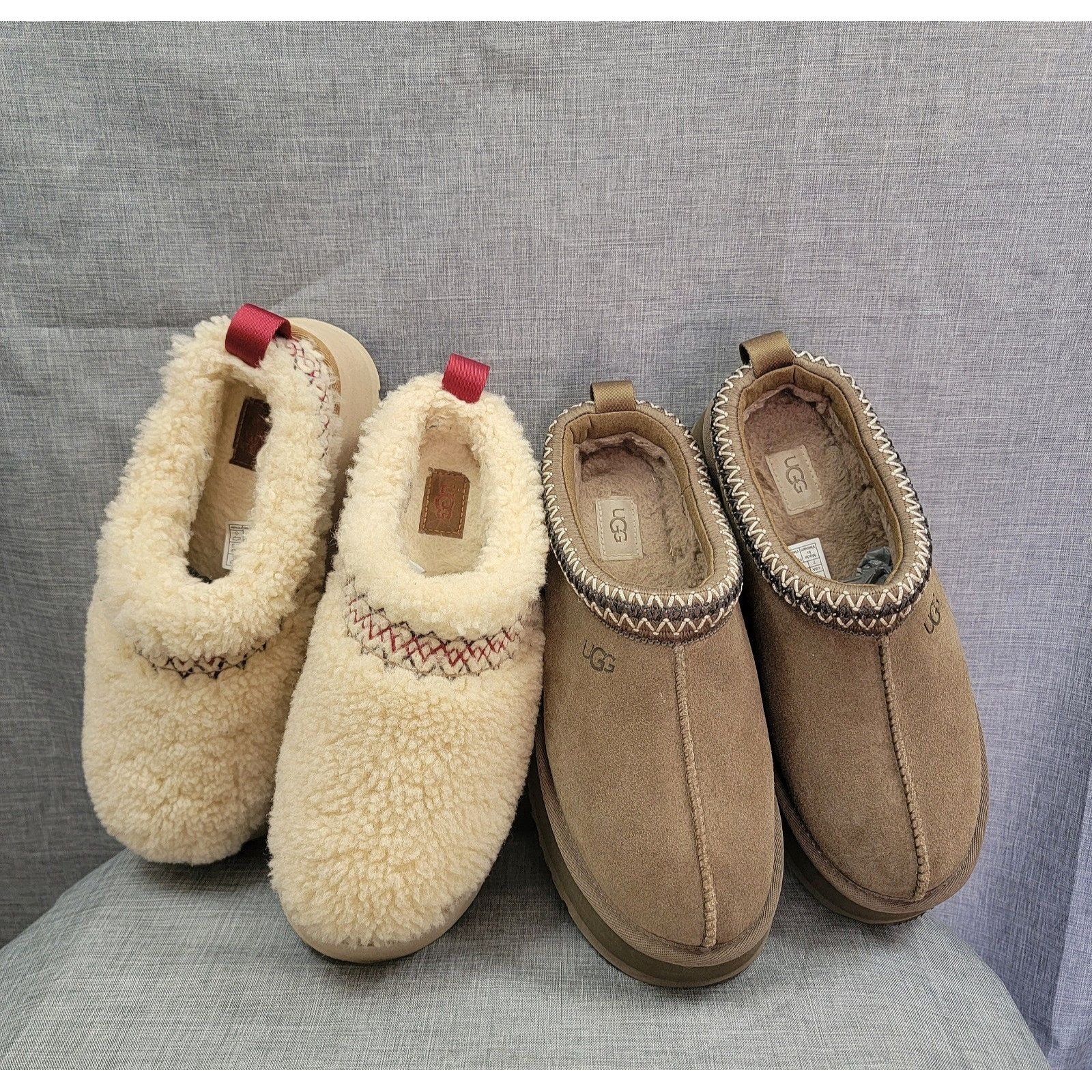Ugg 2-Pair, Ugg Tazz Ii 1122553 Hick Suede, Tazz Heritage Braid 1143976 Cream 7